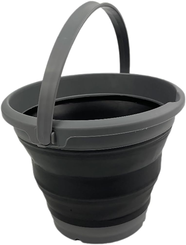 SAMMART Collapsible Plastic Bucket - Foldable Round Tub with Handle - Pop Up Saving (Grey/Black, 5.5L)