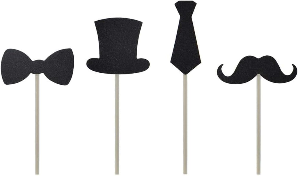 Cupcake Toppers Mini Black Bowtie Mustache Hat Neckcloth Adult Ceremony Birthday Celebration Decorations DIY Home Baby Shower Theme Party Food Fruit Cake Picks for Decor(24PCS)