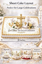 Oasis Supply First Holy Communion Cake Topper Kit – 4-Piece Religious Cake Decoration Set with Chalice & Host, Rosary, Dove and Mini Bible – Food-Safe Plastic Communion Decor (Deluxe)