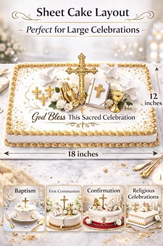 Oasis Supply First Holy Communion Cake Topper Kit – 4-Piece Religious Cake Decoration Set with Chalice & Host, Rosary, Dove and Mini Bible – Food-Safe Plastic Communion Decor (Deluxe)