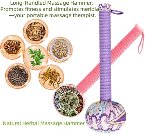 Mugwort Massage Hammer, Massage Tools Back, Shoulder & Body - Handheld Percussion Therapy Tool with US Design Patent, (Purple, Pink)