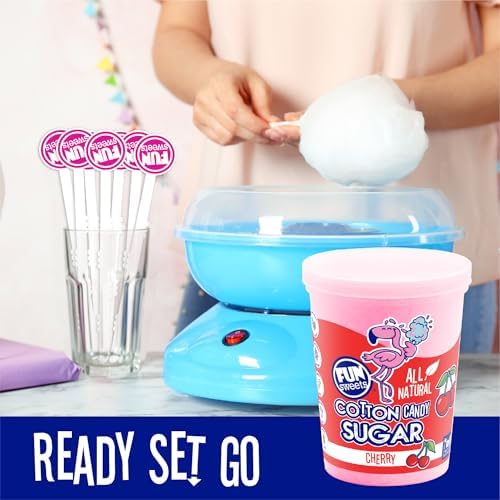 Fun Sweets Cotton Candy Sugar 3 Flavor Variety Pack – Cherry, Blue Raspberry & Watermelon – All Natural Flavors & Colors - Floss Sugar for Cotton Candy Maker Includes 50 Sticks & Recipe Card