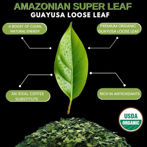 Amazonian Treasure Organic Guayusa Loose Leaf Tea, 16 OZ (1LB), Smooth Energy Boost, Alternative to Coffee & Yerba Mate, 60 mg Caffeine per Serving.
