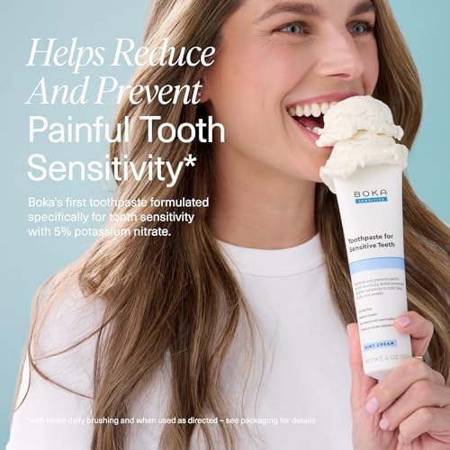 Boka Sensitive Toothpaste - Fluoride Free, 5% Potassium Nitrate, Nano Hydroxyapatite, Sensitive Teeth Relief for Tooth Sensitivity and Protection for Adults - Mint Coconut Cream, 4 Fl Oz, 1 Pk
