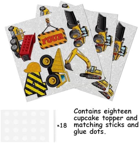 18pcs Gold Glitter Dessert Cupcake Topper Pick for Construction Tool Worker Four Years Old Theme Decor Supplies Kids Happy 4th Birthday Party Decorations