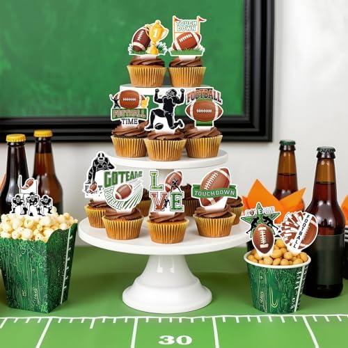 48 Pcs Football Cupcake Toppers Football Party Decorations Sport Theme Birthday Decorations