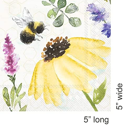 Boston International IHR 3-Ply Paper Napkins, 20-Count Cocktail Size, Summer Bees Cream