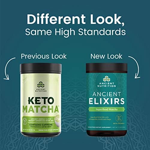 Matcha Green Tea Powder with Ashwagandha by Ancient Nutrition, Ancient Elixirs Superfood Matcha Energy Powder, with MCTs, Promotes Healthy Energy Levels, Paleo and Keto Friendly, 20 Servings