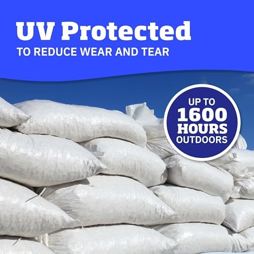 DURASACK Heavy Duty Sand Bags with Tie Strings Empty Woven Polypropylene Sand-Bags for Flood Control with 1600 Hours of UV Protection, 50 lbs Capacity, 14x26 inches, White, Pack of 100