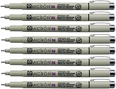 Sakura Pigma Micron pen 08 Black felt tip artist drawing pens - 8 pen set