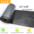 11" x 50' Vacuum Seal Bags Roll Black Clear 5 Mil Commerical Grade Food Saver Bag for Sous Vide, Meal Prep, Long-Term Freshness