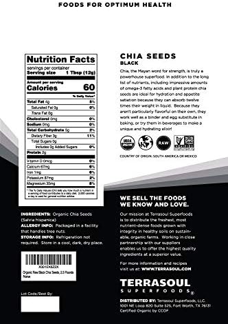 Terrasoul Superfoods Organic Black Chia Seeds, 2.5 Pounds, Nutrient-Packed Superfood for Energy, Puddings, Smoothies, and Baking