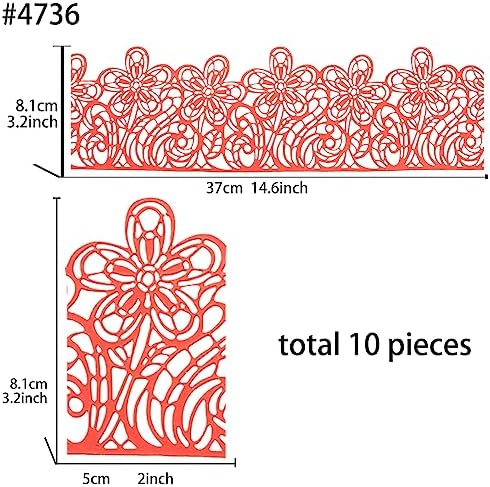 Large Pre-Made Ready to Use Edible Cake Lace Flower Trim Red 14-inch 10-Piece Set