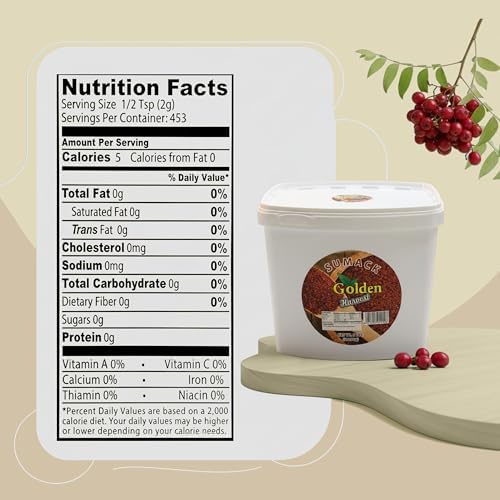 Golden Harvest Sumac Spice Powder | Non GMO | Tangy Lemon Like Taste | Ground Sumac Spice | Perfect For Seasoning, Salads, Marinades, Mediterranean & Middle-Eastern Cuisine, 5lbs (2.26kg) Bulk Pack