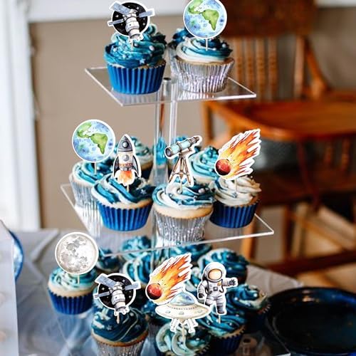 Rsstarxi 40 Pack Space Cupcake Toppers Meteorite Planet Astronaut Cupcake Picks Rocket Telescope Trip to the Moon Cake Decorations for Outer Space Baby Shower Astronaut Birthday Party Supplies