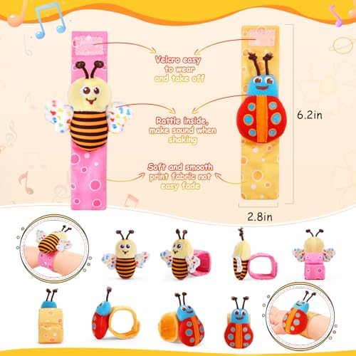 Baby Wrist Rattle Socks and Foot Finder Set Baby Rattles Toys for 0-12 Month, Infant Girl Boy Toys for Babies 3-6 Months, Newborn Hand & Foot Toys for 0 to 9 Months, Baby Easter Gifts