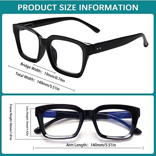 Retro Oversized Reading Glasses for Women, Blue Light Blocking Ladies Computer Readers Spring Hinge Square Frame