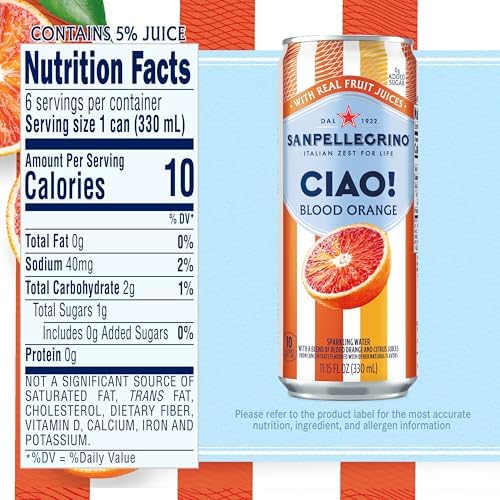 Sanpellegrino CIAO! Blood Orange Sparkling Water, LowCal, 0g Added Sugar, 6Pack