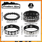 Vin Beauty 4 Pcs Leather Studded Bracelets for Men Women, Punk Leather Rock Studded Bracelets Emo Punk Rock Leathers Goth Jewelry for Vintage Outfits