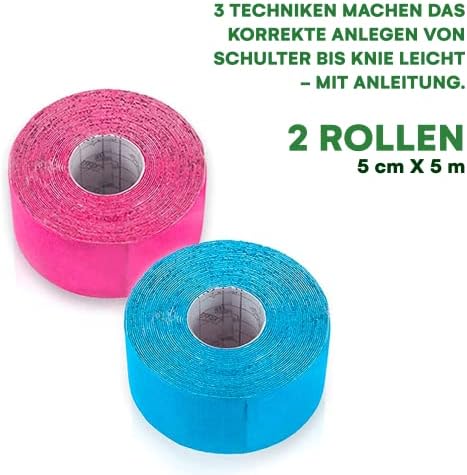 Effekt Manufaktur Kinesiology Tape Waterproof (16 ft x 2 in), 2 Rolls - Elastic Physio Tape for Muscle Support and Injury Recovery, Medical Tape, Kinetic Tape, Durable Kinesthetic Tape (Blue + Pink)