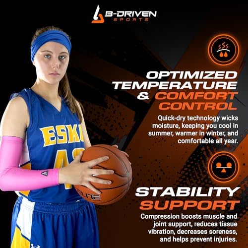 B-Driven Sports Pro-Fit Compression Arm Sleeve - Athletic Baseball Basketball, Football, Softball, Running, Gaming (1pc)