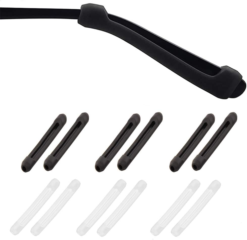 Premium Ultra Soft Anti Slip Silicone Eyeglass Temple Tips - 6 Pair Ear Grips Sleeve Retainer