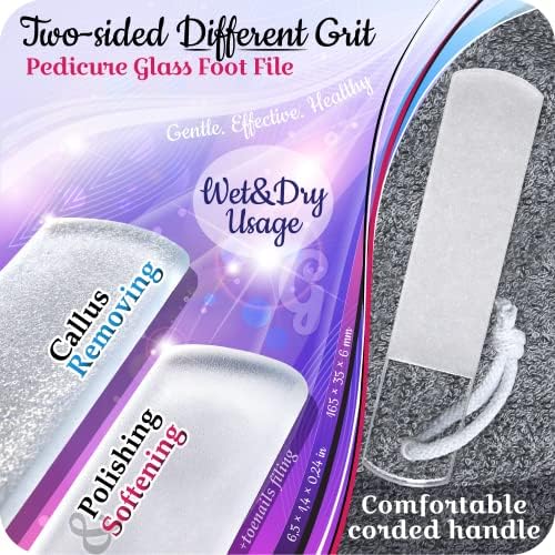 GLADZY Czech Glass Foot File Callus Remover – Double Sided Etched, Different Grit Coarse & Fine Surfaces for Hard Skin & Cracked Heels, Professional Pedicure Tool, Washable Reusable, Made in EU