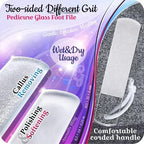 GLADZY Czech Glass Foot File Callus Remover – Double Sided Etched, Different Grit Coarse & Fine Surfaces for Hard Skin & Cracked Heels, Professional Pedicure Tool, Washable Reusable, Made in EU