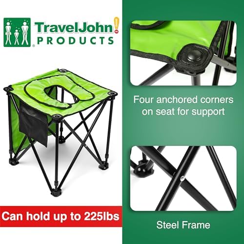 TravelJohn Foldable Commode Chair - Portable Camping Toilet, Steel Frame with Padded Seat, Supports up to 225lbs