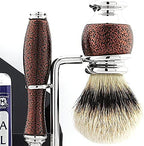 Haryali London 6 Pc Mens Shaving Kit 5 Edge Razor with Silver Tip Badger Hair Shaving Brush, Stand, Soap, Bowl and Alum Perfect Set for Men