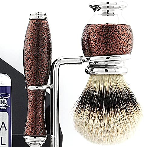 Haryali London 6 Pc Mens Shaving Kit 5 Edge Razor with Silver Tip Badger Hair Shaving Brush, Stand, Soap, Bowl and Alum Perfect Set for Men