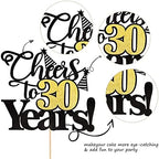 Rsstarxi 1 Pack Cheers to 30 Years Cake Topper Black Glitter Thirty Years Old 30th Birthday Cake Pick Decorations for 30th Birthday Wedding Anniversary Party Supplies