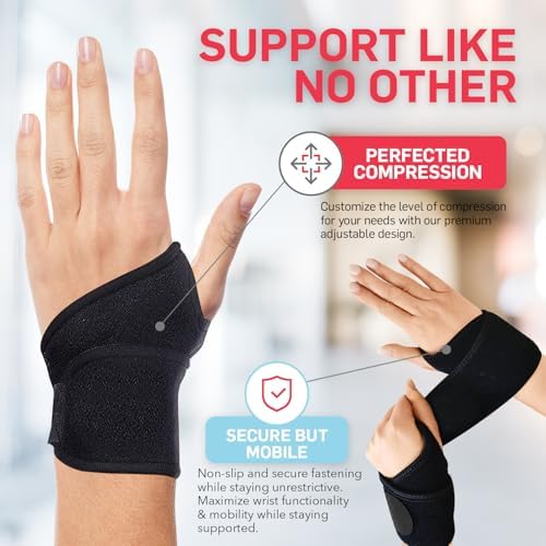 Dr. Arthritis Essentials Wrist Support, Wrist Wraps, Carpal Tunnel Wrist Brace for Night Support, Hand Brace & Wrist Guard for Left & Right Hand (Black 2 Pack)