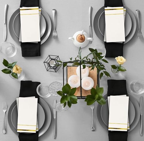 Gift Boutique 100 Gold Trim Lined Guest Napkins Elegant Dinner Hand Napkin Towel for Holiday Bathroom Wedding Birthday Party Bridal Baby Shower