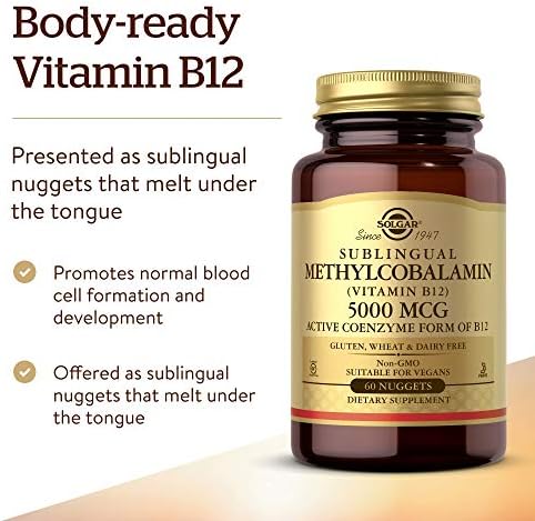 Solgar Methylcobalamin (Vitamin B12) 5000 mcg, 60 Nuggets - Cherry Flavor - Supports Energy Metabolism - Body-Ready, Active Form - Non-GMO, Vegan, Gluten Free - 60 Servings