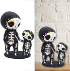 Sugar Skull Couple Figurine Statue Couples Cute Skeleton Mexican Halloween Day of The Dead Figurines Decor(Parent-Child)