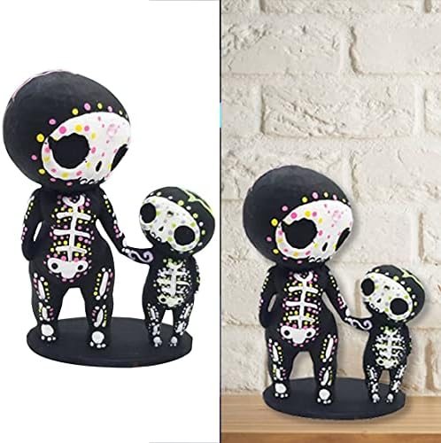 Sugar Skull Couple Figurine Statue Couples Cute Skeleton Mexican Halloween Day of The Dead Figurines Decor(Parent-Child)