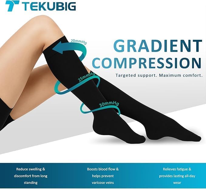 3 Pairs Medical Women Men Compression Socks Knee High 20-30 mmhg Graduated Stocking Support Hose Cute for Running Travel