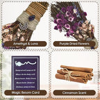 Cinnamon Broom 7.5 Inch Witch Broom for Altar Magic Crystal Handmade Mini Cinnamon Broomstick Scented Natural Herbal Protection Witchcraft Supplies for Wiccan Décor Witchy Gifts (Purple)