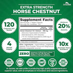 Zazzee Extra Strength Horse Chestnut 10:1 Extract, 20% Aescins, 120 Vegan Capsules, 4 Month Supply, Aesculus Hippocastanum, Healthy Circulation & Blood Flow Support, Non-GMO, Made in the USA