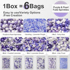 HUEBEATY® 6-in-1 Purple Sprinkles for Cake & Cupcake Decorating – 180g Edible Sanding Sugar & Pearl Sprinkles Mix for Birthday, Wedding, Unicorn & Mermaid Themes (Purple and Silver)