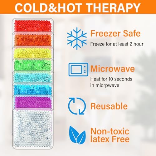 TrelaCo 32 Pack Small Ice Packs for Injuries Reusable Hot and Cold Mini Boo Boo Gel Bead Ice Packs for Breastfed Injury Pain Relief Headache Tired Eyes, 8 Colors