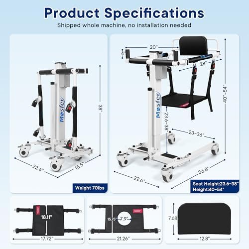 Mosfer Electric Patient Lift Transfer Chair Lift,Chair Lift Assist Devices for Home Seniors and Disabled with Adjustable Height, Folding Bathroom Wheelchair Move from Bed to Chair,Toilet,Car,Outdoor