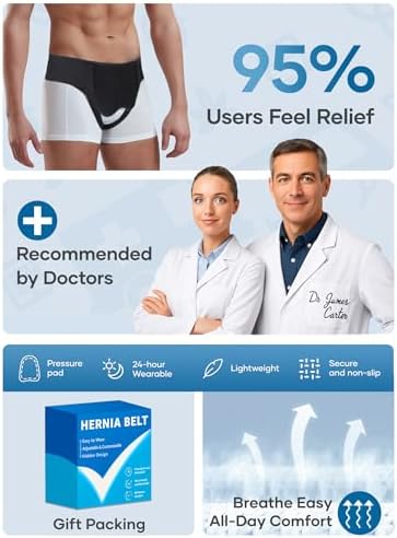Hernia Belt for Men & Women - Single/Double Inguinal, Comfortable Groin Hernia Support Truss, Pain Relief Recovery Adjustable Strap with 2 Removable Compression Pads