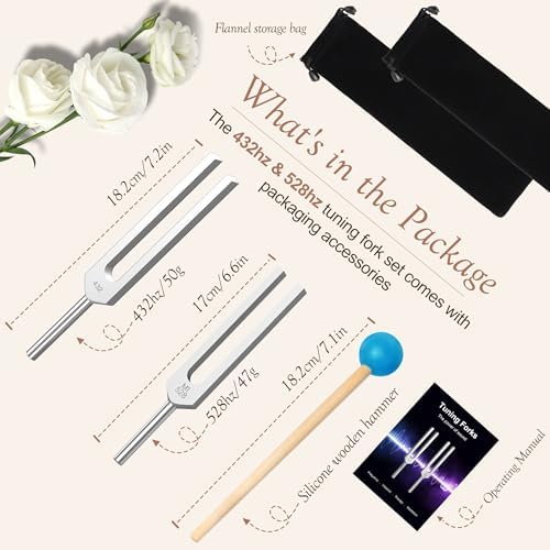 Tuning Fork Set 2pcs 432Hz, 528Hz with Accessories for Yoga and Meditation,Relaxing Experience Brought by Sound Vibration