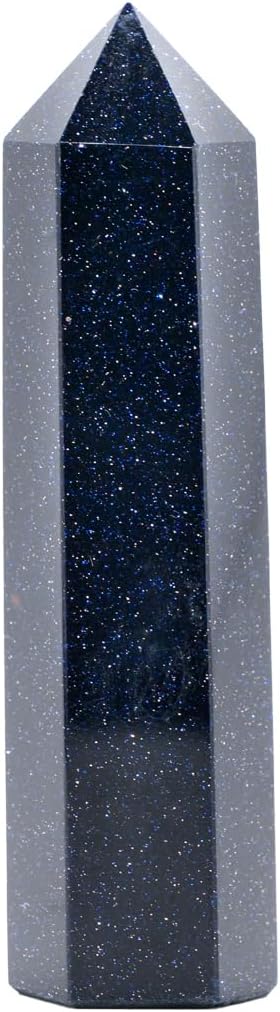 Angelstones Natural Blue Sandstone Gemstone Healing Crystal Hexagonal Pointed Reiki Chakra Faceted Prism Wand Carved Stone Figurine Home Decor