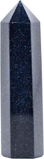 Angelstones Natural Blue Sandstone Gemstone Healing Crystal Hexagonal Pointed Reiki Chakra Faceted Prism Wand Carved Stone Figurine Home Decor
