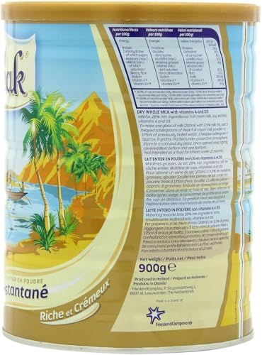 Peak Whole Milk Powder, 2 Pound (900g) Can - European Milk from Holland, rBST Free, Full Rich Flavor, Dissolves Instantly, Long Shelf Life, Premium Full Fat Quality