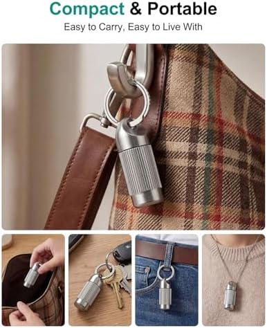 Keychain Pill Holder, Titanium Keychain Pill Case, Durable Small Pill Case Keychain, Waterproof Keychain Pill Holder Organizer Pocket Mini Pill Bottle Key Ring - Tiny