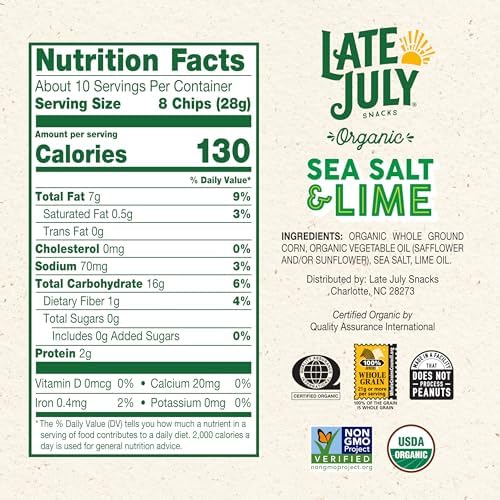 Late July Sea Salt & Lime Organic Tortilla Chips, 10.1 Oz Bag